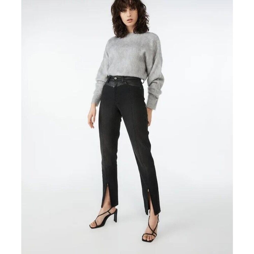 Ksubi NWT Womens 26 Slim Pin Throwblack Biker Jean Black Leather Waist